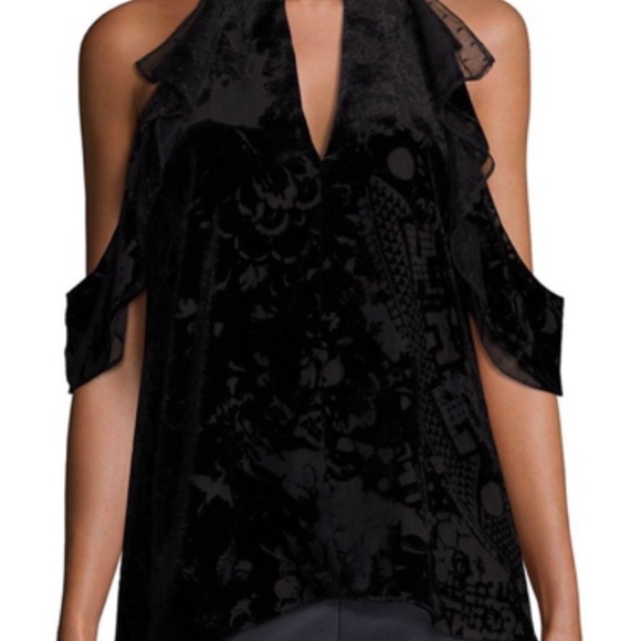 Parker Chelo Cold Shoulder Black Velvet Blouse - Picture 1 of 5